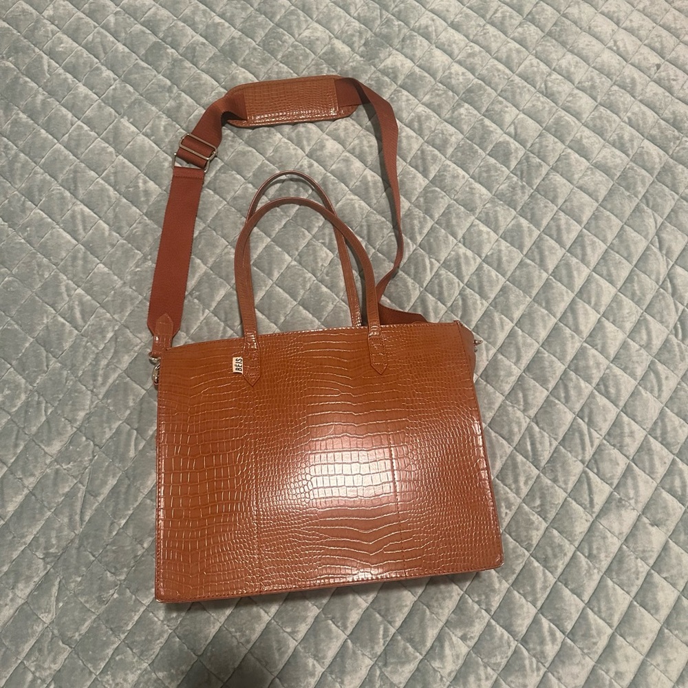 BEIS The Work Tote in Cognac Croc